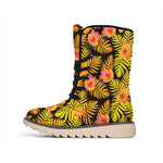 Yellow Hawaiian Tropical Pattern Print Winter Boots