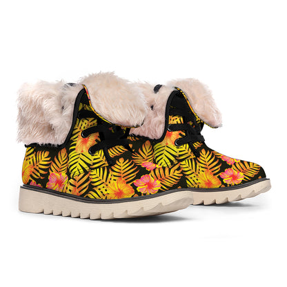 Yellow Hawaiian Tropical Pattern Print Winter Boots