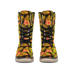 Yellow Hawaiian Tropical Pattern Print Winter Boots