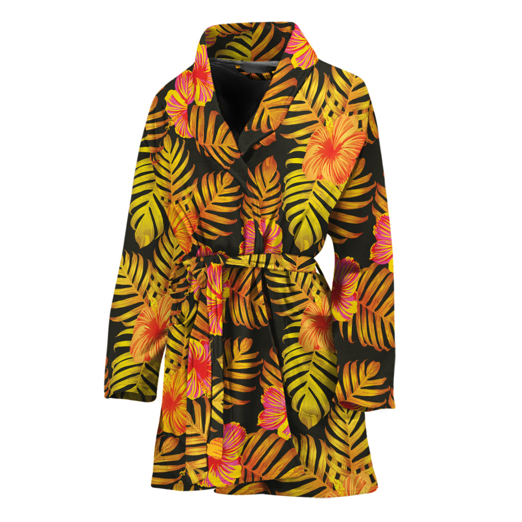 Yellow Hawaiian Tropical Pattern Print Women's Bathrobe