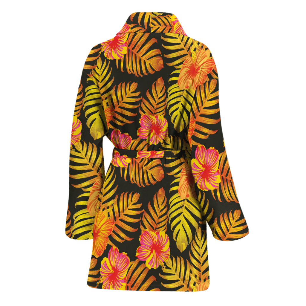 Yellow Hawaiian Tropical Pattern Print Women's Bathrobe