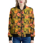 Yellow Hawaiian Tropical Pattern Print Women's Bomber Jacket