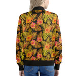 Yellow Hawaiian Tropical Pattern Print Women's Bomber Jacket