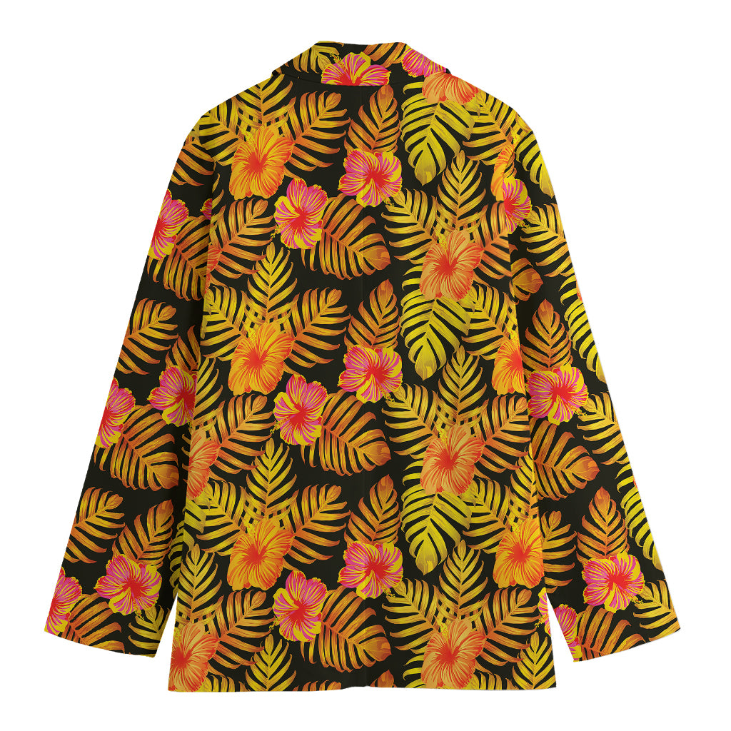 Yellow Hawaiian Tropical Pattern Print Women's Cotton Blazer