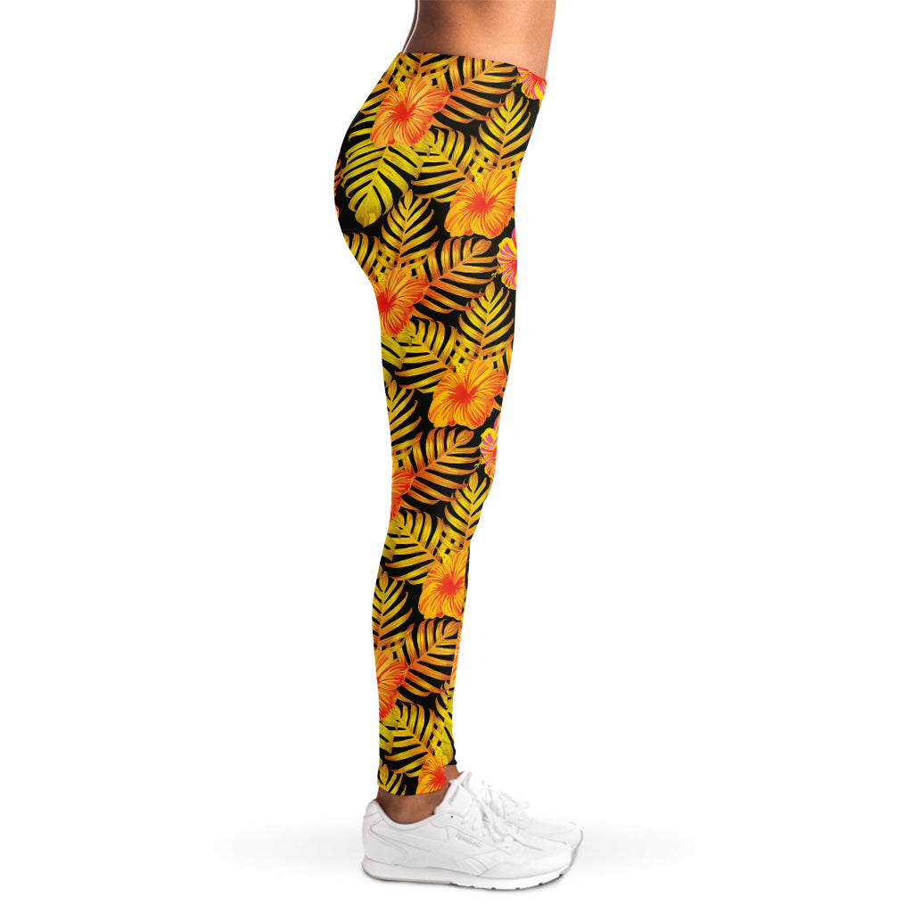 Yellow Hawaiian Tropical Pattern Print Women's Leggings