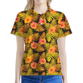 Yellow Hawaiian Tropical Pattern Print Women's Polo Shirt