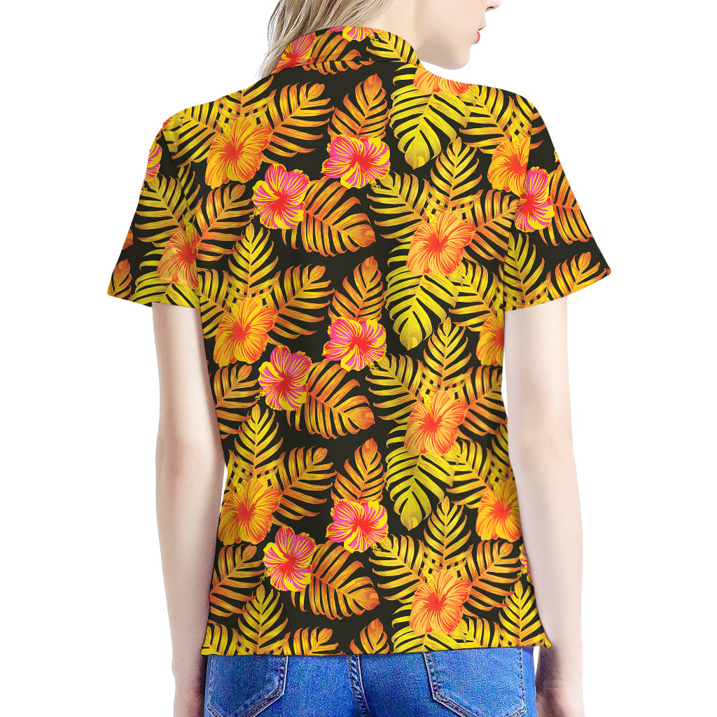 Yellow Hawaiian Tropical Pattern Print Women's Polo Shirt