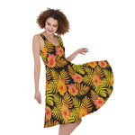 Yellow Hawaiian Tropical Pattern Print Women's Sleeveless Dress