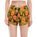 Yellow Hawaiian Tropical Pattern Print Women's Split Running Shorts