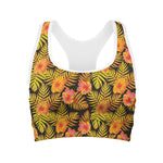 Yellow Hawaiian Tropical Pattern Print Women's Sports Bra