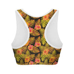 Yellow Hawaiian Tropical Pattern Print Women's Sports Bra