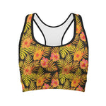 Yellow Hawaiian Tropical Pattern Print Women's Sports Bra