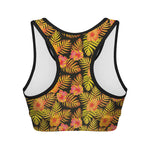 Yellow Hawaiian Tropical Pattern Print Women's Sports Bra