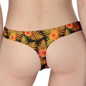 Yellow Hawaiian Tropical Pattern Print Women's Thong