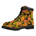 Yellow Hawaiian Tropical Pattern Print Padded Collar Lace Up Boots