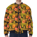 Yellow Hawaiian Tropical Pattern Print Zip Sleeve Bomber Jacket