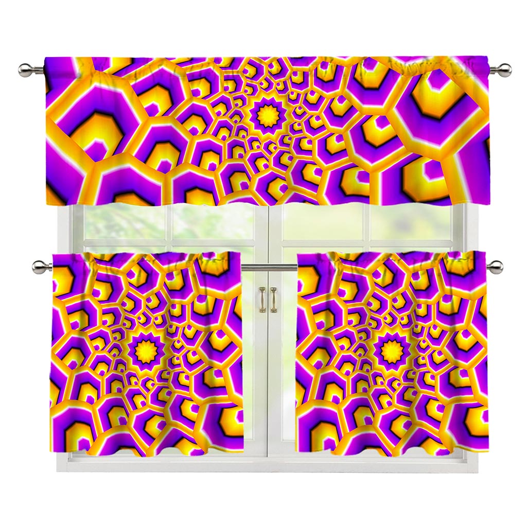 Yellow Hive Moving Optical Illusion 3 Piece Kitchen Curtains
