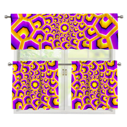 Yellow Hive Moving Optical Illusion 3 Piece Kitchen Curtains
