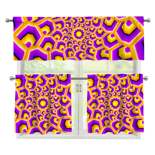 Yellow Hive Moving Optical Illusion 3 Piece Kitchen Curtains