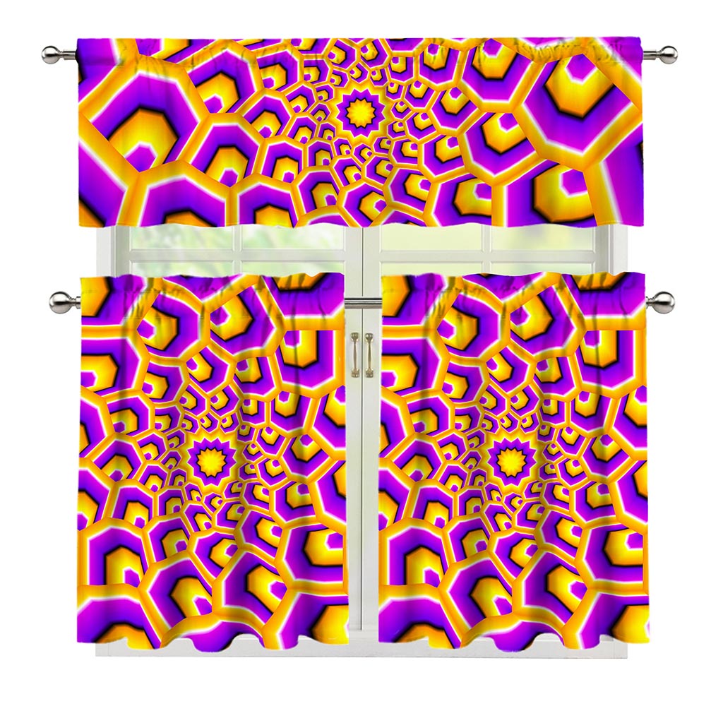 Yellow Hive Moving Optical Illusion 3 Piece Kitchen Curtains
