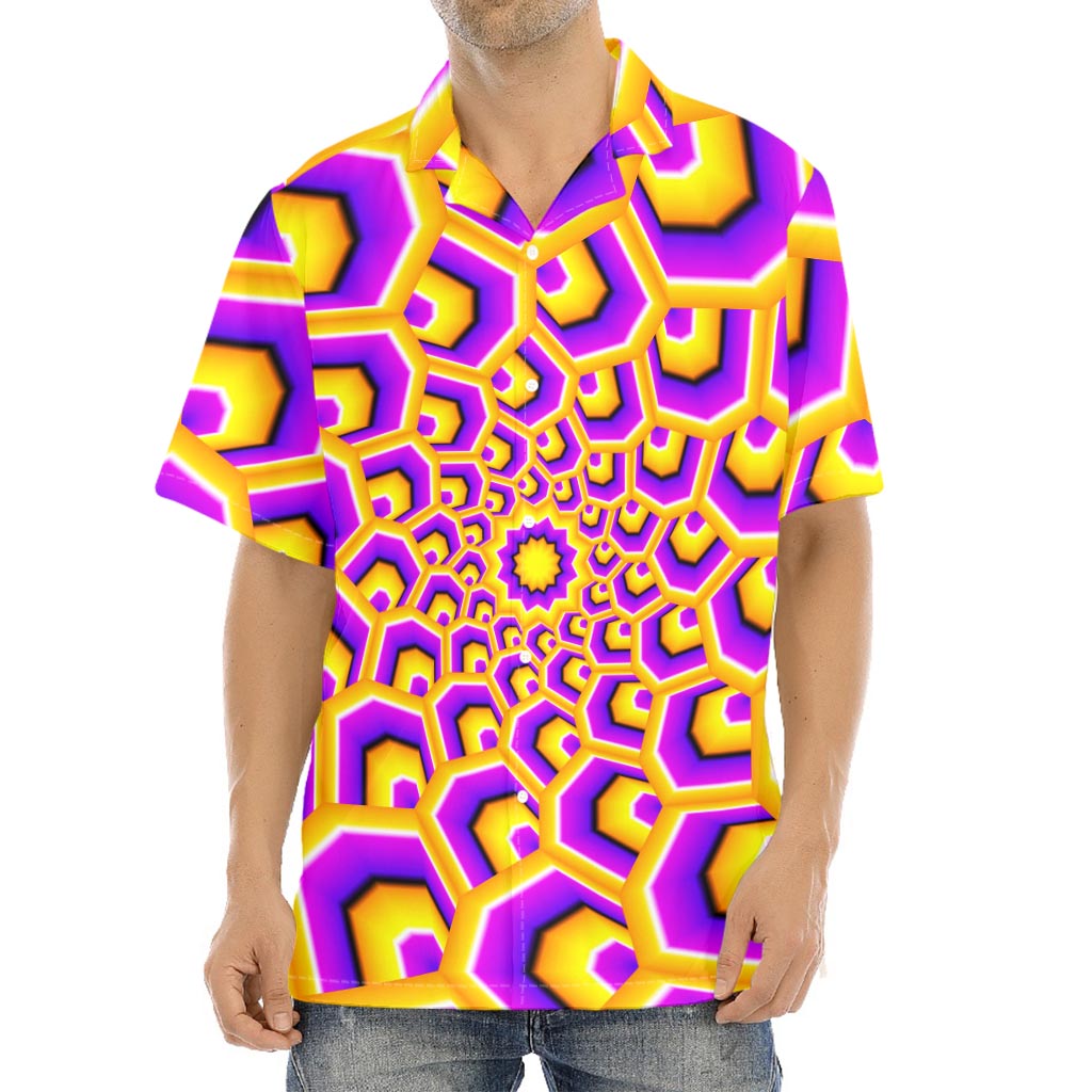 Yellow Hive Moving Optical Illusion Aloha Shirt