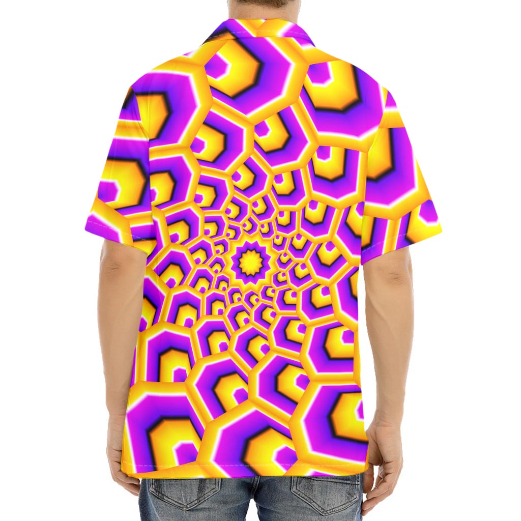 Yellow Hive Moving Optical Illusion Aloha Shirt