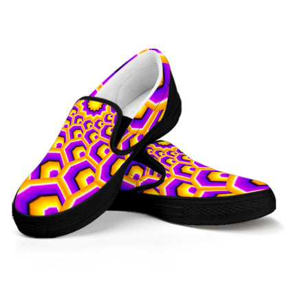 Yellow Hive Moving Optical Illusion Black Slip On Sneakers