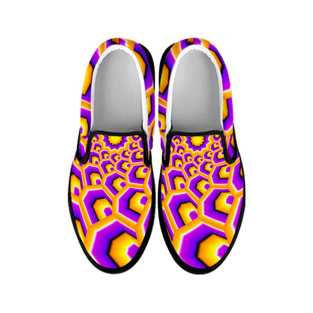 Yellow Hive Moving Optical Illusion Black Slip On Sneakers