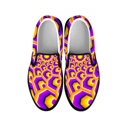 Yellow Hive Moving Optical Illusion Black Slip On Sneakers