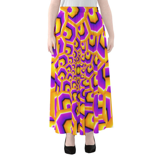 Yellow Hive Moving Optical Illusion Chiffon Maxi Skirt