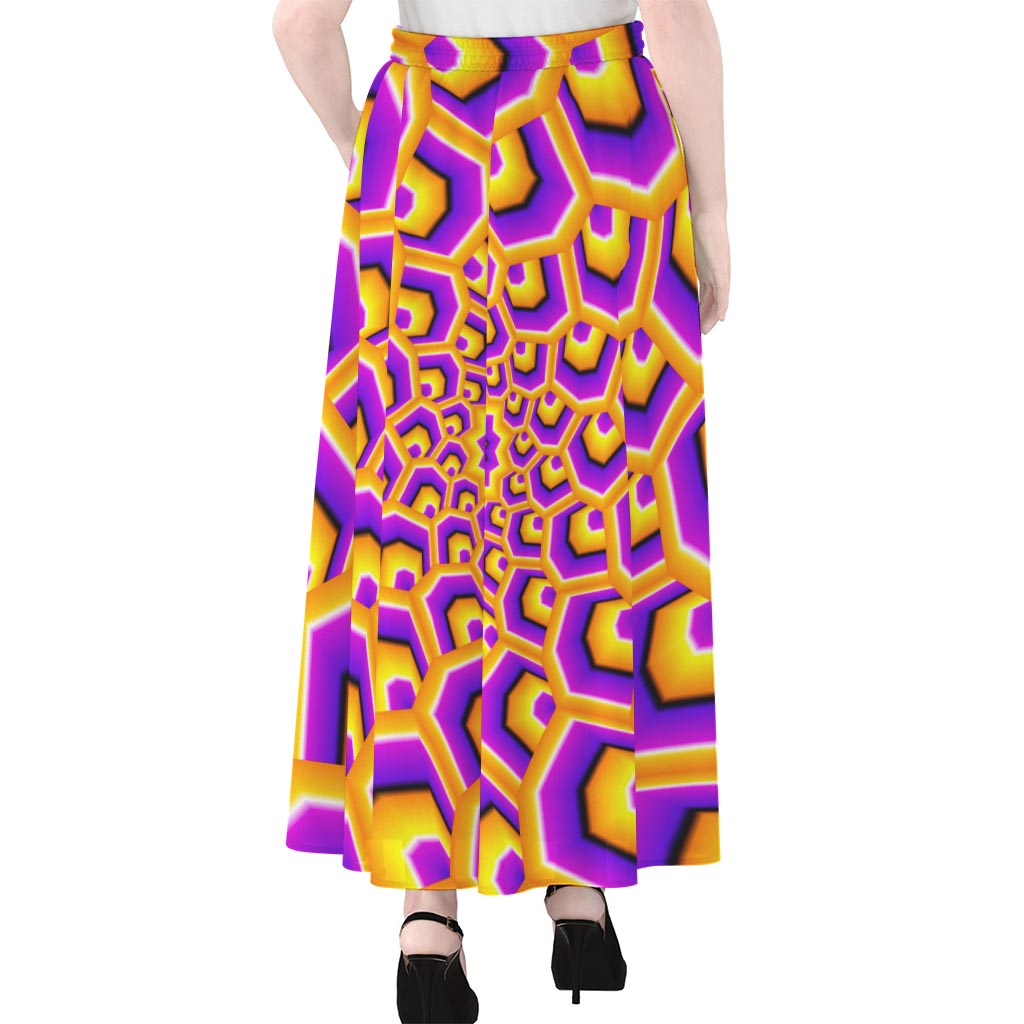 Yellow Hive Moving Optical Illusion Chiffon Maxi Skirt