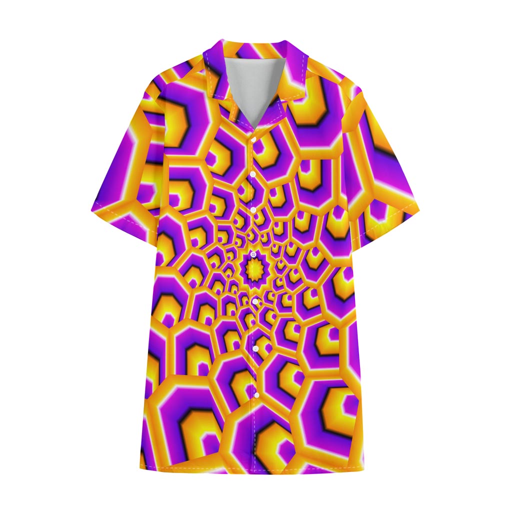 Yellow Hive Moving Optical Illusion Cotton Hawaiian Shirt