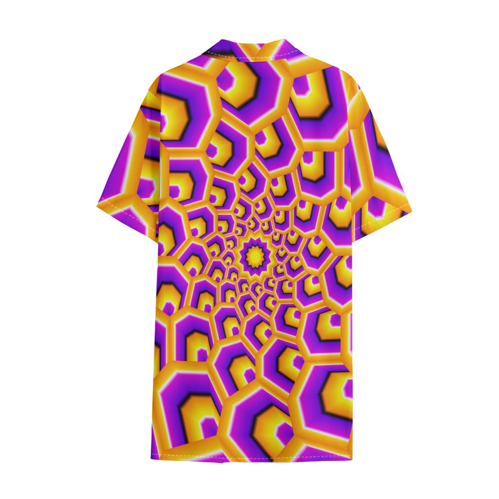 Yellow Hive Moving Optical Illusion Cotton Hawaiian Shirt