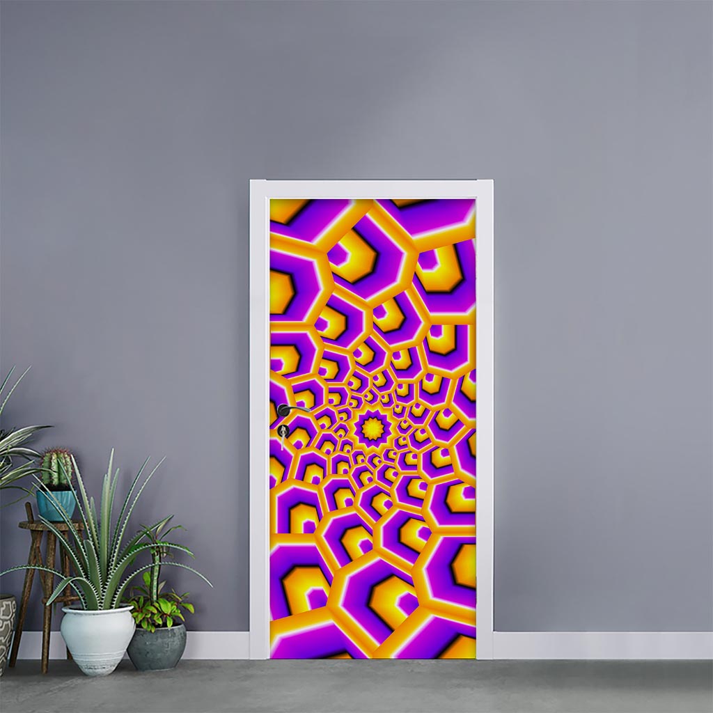 Yellow Hive Moving Optical Illusion Door Sticker