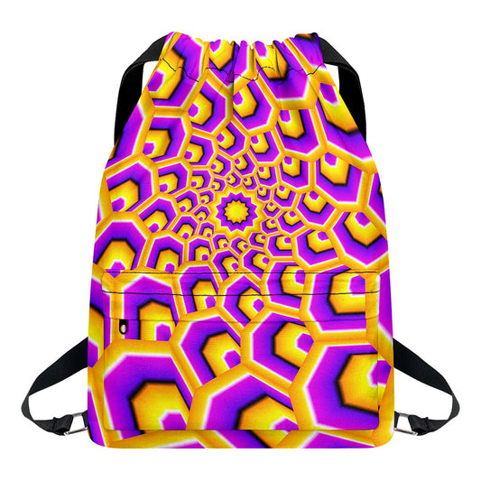 Yellow Hive Moving Optical Illusion Drawstring Backpack
