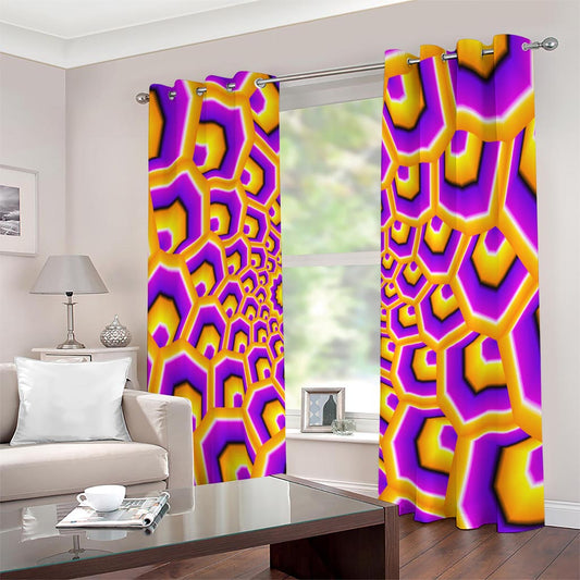 Yellow Hive Moving Optical Illusion Extra Wide Grommet Curtains