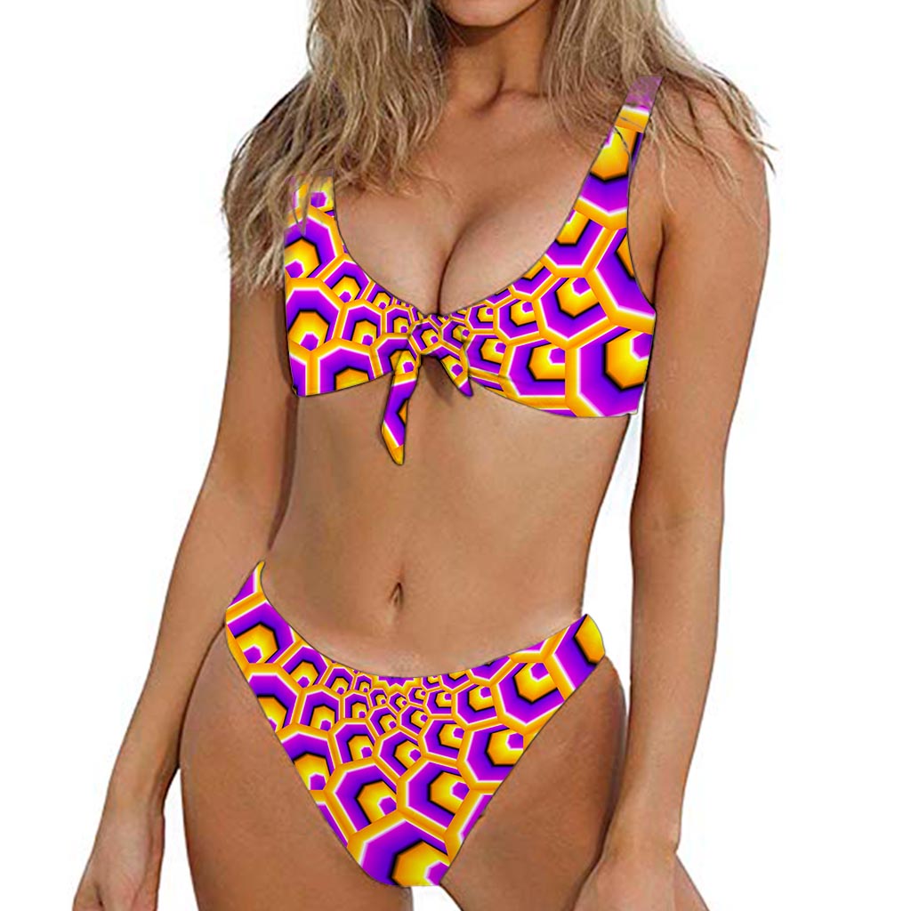 Yellow Hive Moving Optical Illusion Front Bow Tie Bikini