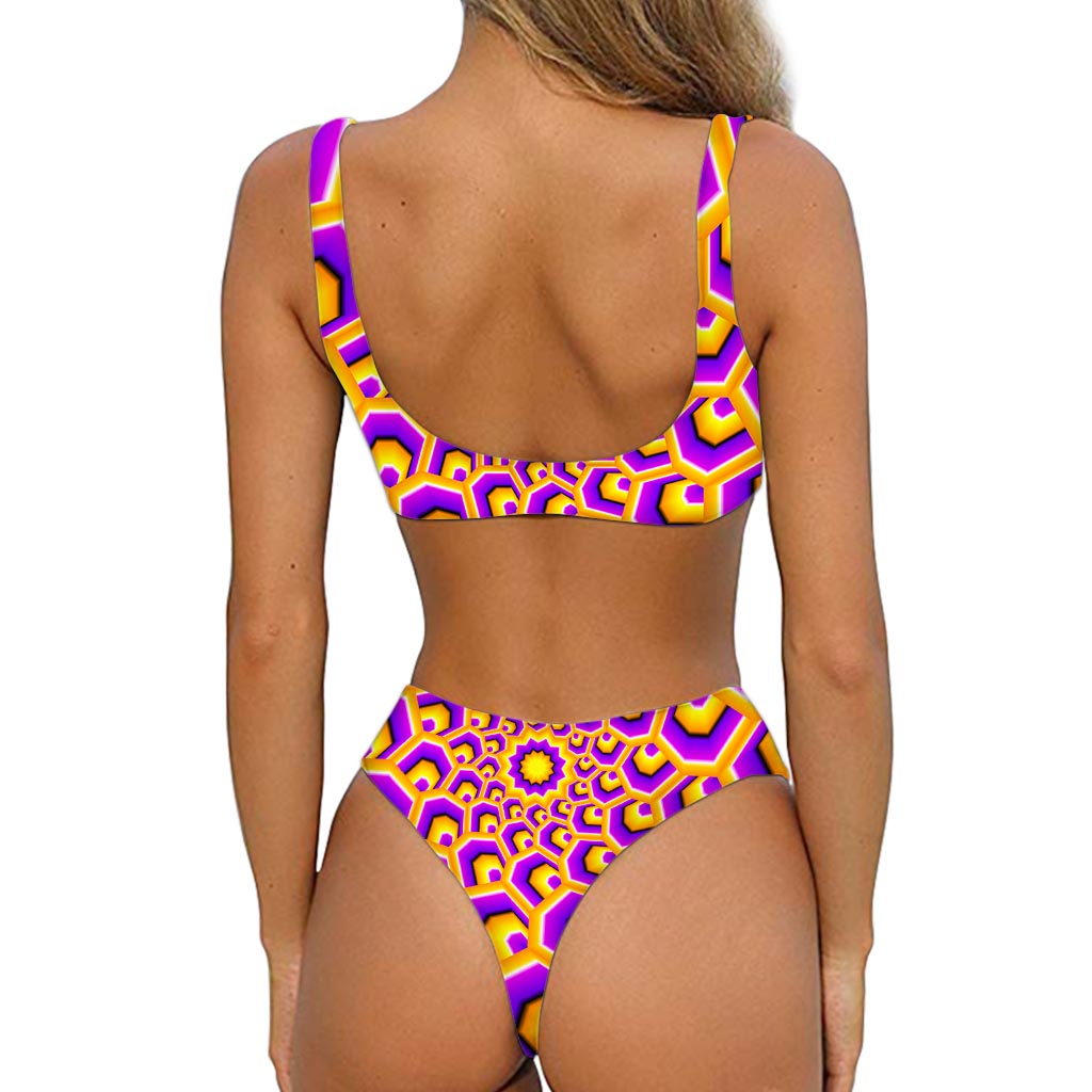 Yellow Hive Moving Optical Illusion Front Bow Tie Bikini