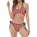 Yellow Hive Moving Optical Illusion Halter Scoop Tie Side Bikini