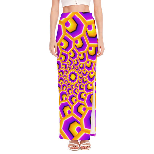 Yellow Hive Moving Optical Illusion High Slit Maxi Skirt