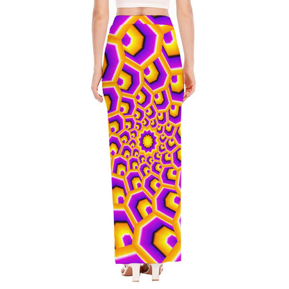 Yellow Hive Moving Optical Illusion High Slit Maxi Skirt
