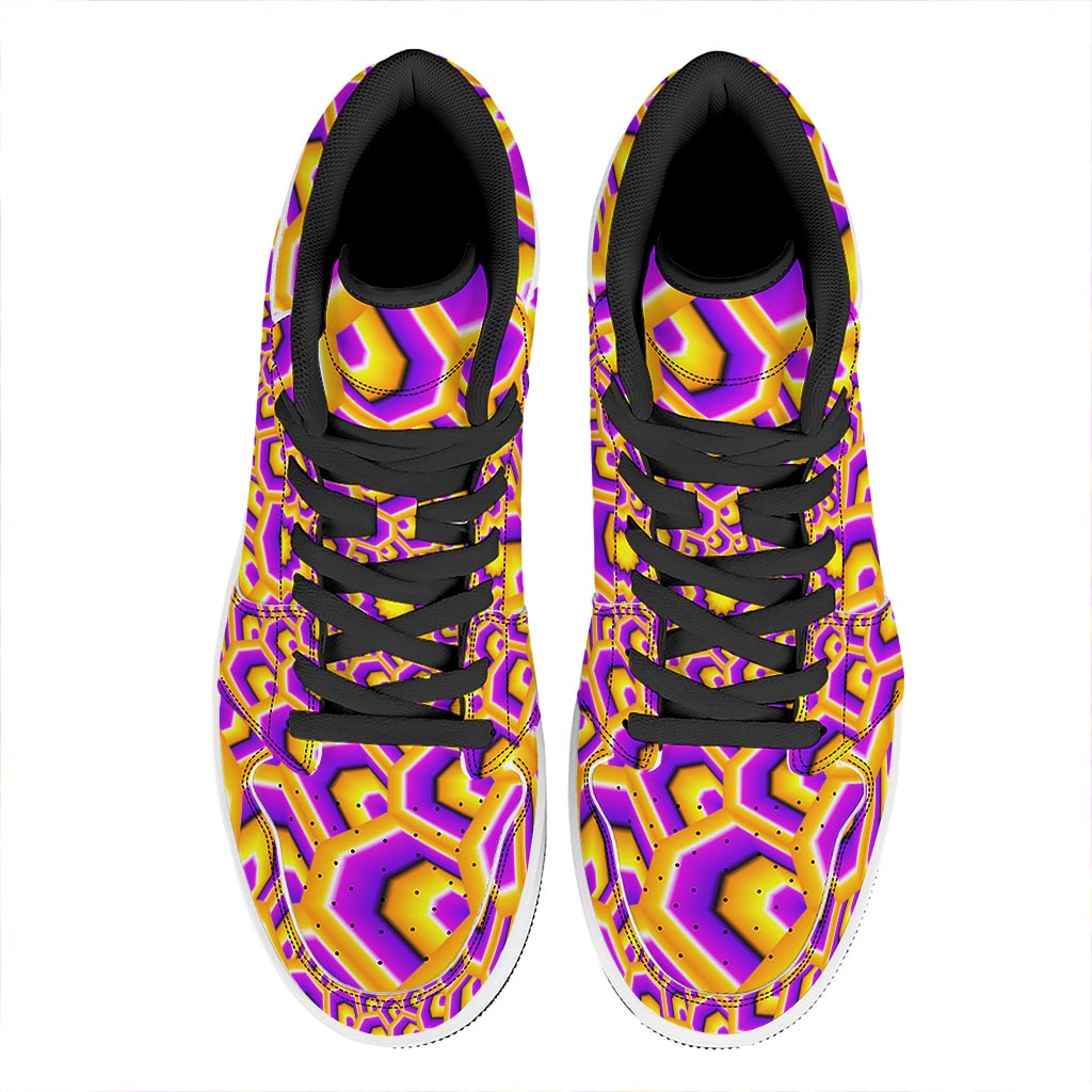 Yellow Hive Moving Optical Illusion High Top Leather Sneakers