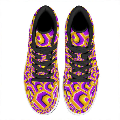 Yellow Hive Moving Optical Illusion High Top Leather Sneakers