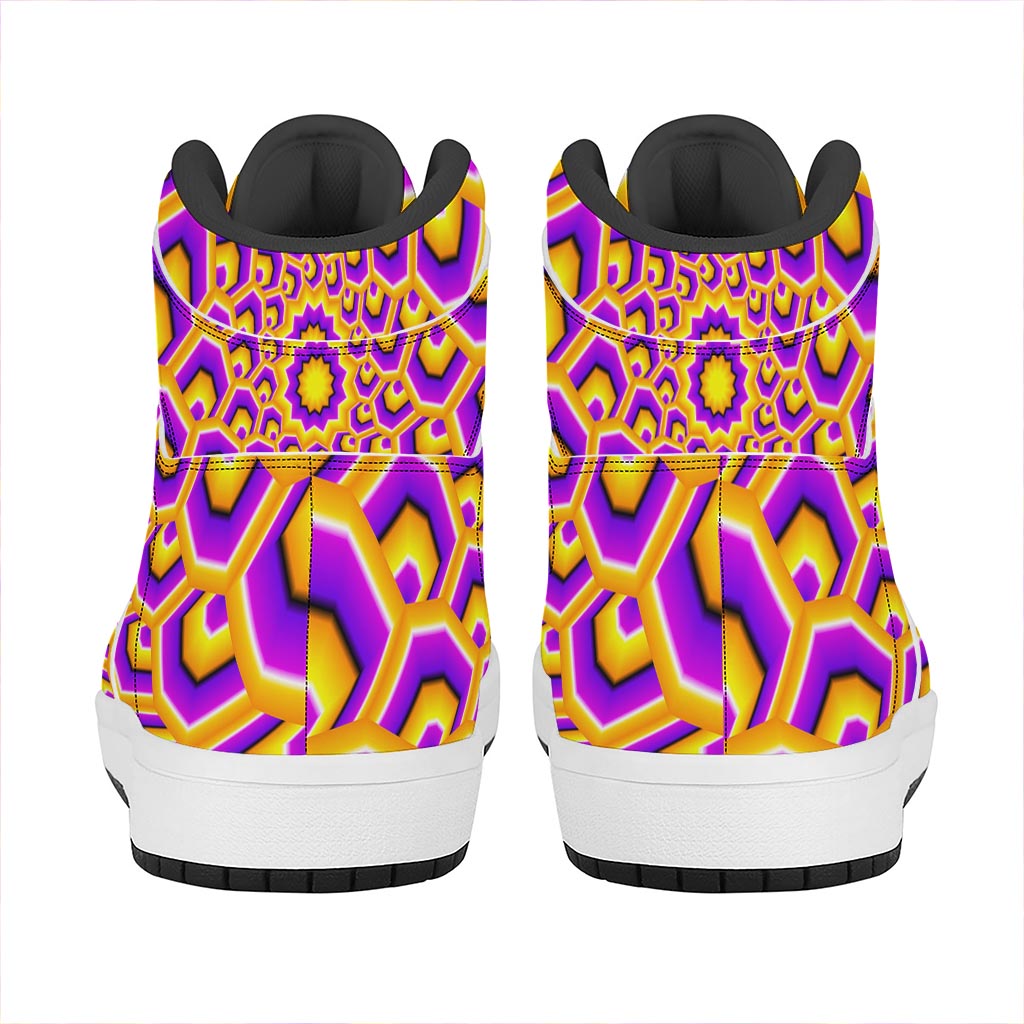Yellow Hive Moving Optical Illusion High Top Leather Sneakers