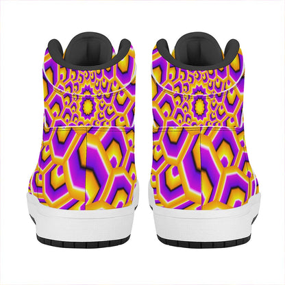 Yellow Hive Moving Optical Illusion High Top Leather Sneakers