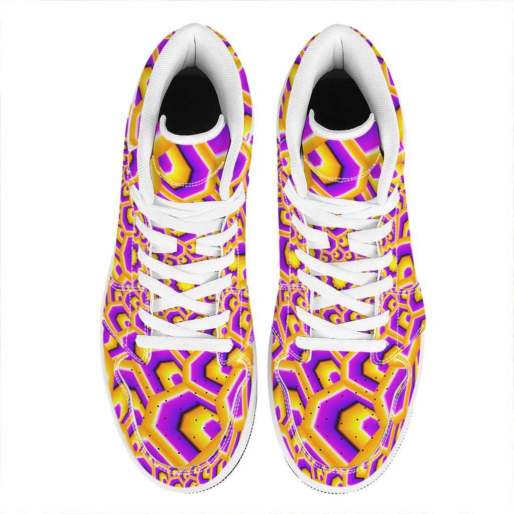 Yellow Hive Moving Optical Illusion High Top Leather Sneakers