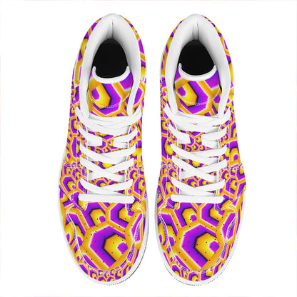 Yellow Hive Moving Optical Illusion High Top Leather Sneakers