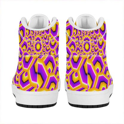 Yellow Hive Moving Optical Illusion High Top Leather Sneakers