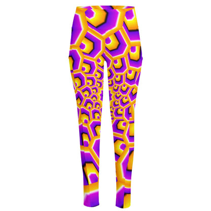Yellow Hive Moving Optical Illusion High-Waisted Pocket Leggings