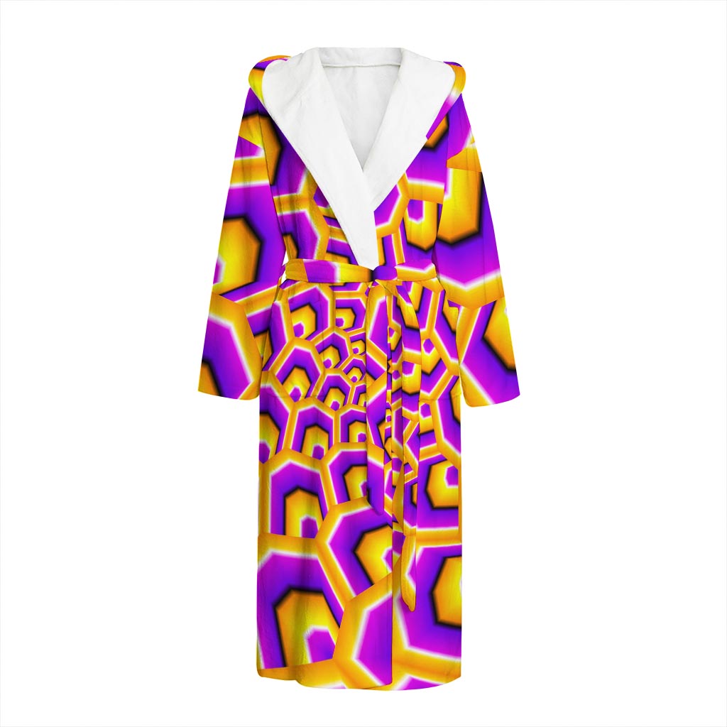 Yellow Hive Moving Optical Illusion Hooded Bathrobe